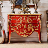 法式新古典白榉木家具宫廷风红色两抽屉雕花玄关柜预定
