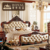 罗轩尚品 欧式床实木床双人床1.8米美式床皮艺床婚床高箱床储物床
