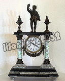 海外代购钟表座钟挂钟古董法国黑石板柱状时钟鸽子帆布鸟青铜猎人