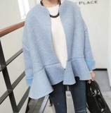 【Miss fox】韩国春季荷叶边裙摆羊毛呢短款外套