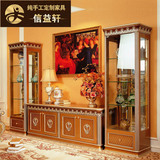 信益轩 法式酒柜电视柜组合 欧式实木雕花金色地柜展示柜储物柜
