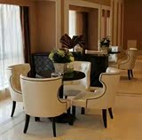 欧式实木餐椅美式复古简约酒店椅新古典美甲彩色咖啡厅椅子洽谈椅