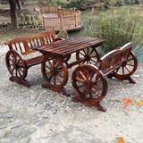 新款实木碳化防腐车轮桌椅阳台庭院花园休闲套件组合户外田园家具