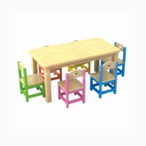 幼儿园课桌椅 原木六人桌组合 儿童实木桌椅 学生课桌 学习课桌椅