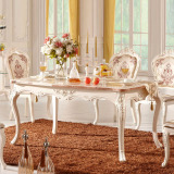 欧式餐桌 大理石实木餐台 法式田园饭桌子 白色长方形家具 餐椅子