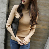 2016春季新款韩版修身半高领套头针织打底衫纯色中高领紧身女毛衣