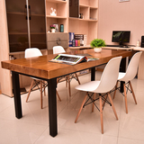 简约现代铁艺实木办公桌LOFT会议桌电脑桌写字台书桌欧式餐桌