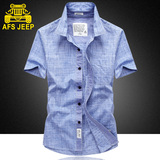AFS JEEP短袖衬衫男装夏季纯色夏天大码宽松休闲薄款军装纯棉寸衫