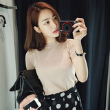 2016夏韩版女士短袖棉针织衫 圆领修身显瘦紧身薄款t恤打底衫