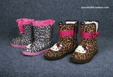 小猪外贸鞋美国H*冬季女童高筒保暖靴子豹纹公主短靴特价