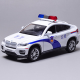 彩珀1:32宝马X6警车汽车模型 声光回力合金汽车玩具模型。