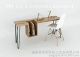 美式乡村北欧电脑桌餐厅桌椅实木家具原木复古铁艺餐桌书桌会议桌