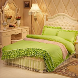 床罩床裙式4四件套纯色花边被套床套1.5/1.8m特价韩版公主风蕾丝