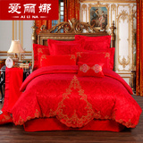 婚庆多件套婚庆床品中式大红色婚庆四件套六十套件提绣花床上用品