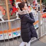 2015冬装新款韩版A字毛领连帽羽绒服加肥加大码中长款女外套