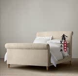 特价出口外贸布艺床 法式美式乡村实木双人床 麻布时尚软包床大床