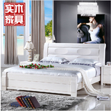 全实木床 白色开放漆橡木双人床 现代简约 中式韩式婚床 1.8/2米