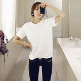 现货韩国代购女装2015秋冬款HANA通勤基本款纯色打底棉质短袖T恤