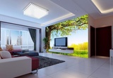 直销大型3D立体壁画客厅沙发电视墙背景墙纸自然风景阳光绿色大树