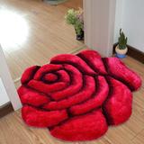 3D立体圆形双玫瑰花地毯客厅卧室床边前玄关婚庆婚房地垫门垫定制