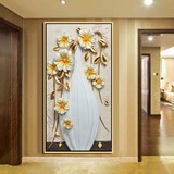 玄关壁纸大型壁画走廊过道欧式装饰画背景墙纸浮雕花瓶3d立体竖版