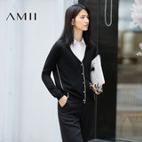 Amii[极简主义]2016秋女撞色修身V领长袖混纺薄毛针织衫