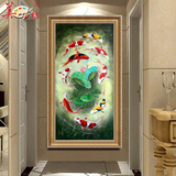手绘油画玄关过道鲤鱼装饰画中式客厅风水挂画年年有余原创九鱼图