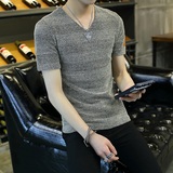 夏季男士短袖T恤修身V领纯色青年男装体恤半袖衣服休闲韩版上衣潮