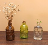 透明彩色复古浮雕花玻璃瓶香薰插花瓶木塞瓶拍摄道具橱窗装饰