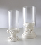 白色陶瓷海螺底座透明圆筒玻璃罩烛台/现代中式家居饰品工艺摆设