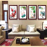 梅兰竹菊客厅装饰画四联沙发背景墙挂壁画中式水墨实木有框画包邮