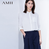 Amii[极简主义]2016夏季休闲百搭大码薄衬衫纯色长袖大码雪纺衫女