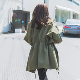 2016春秋装新款韩版宽松显瘦收腰立领军绿色学院风工装风衣女外套