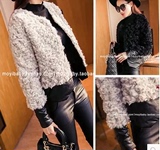 2015秋冬季新款女韩版短款PU皮拼接夹棉加厚长袖羊羔毛外套