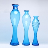 高身花瓶 新古典家居摆设 摆件花器 水晶玻璃容器花瓶 蓝色斜纹