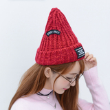 韩版帽子女冬天潮贴布加绒加厚针织毛线帽男女情侣尖尖奶嘴帽冷帽