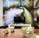 中式竖版无缝壁画 玄关客厅电视墙背景墙纸壁纸3D立体 孔雀