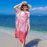 波西米亚宽松连衣裙大码沙滩裙胖mm显瘦中长款海边度假甜美海滩裙