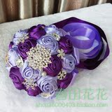 DIY韩式主题婚礼缎带仿真玫瑰珍珠镶钻胸针新娘手捧花紫色包邮