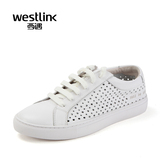 Westlink/西遇2016夏季新款  头层牛皮镂空透气小白鞋系带女鞋ZG