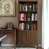 地中海书柜 美式乡村实木书橱2门组合书架带柜子书房收纳可定做