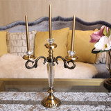 新古典欧式简欧美式样板间家居装饰品摆设 玻璃金属烛台摆件