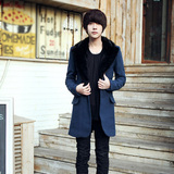 韩版学生青少年风衣男士修身型毛领外套秋冬季中长款毛呢子大衣潮
