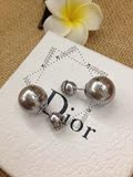 代购 Dior迪奥早春新款银色蕾丝珍珠耳钉大小两用耳钉 拼接款现货