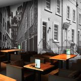 欧式复古油画黑白街景大型壁画休闲酒吧墙纸咖啡餐厅奶茶店壁纸