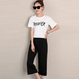 2016夏季韩版短袖T恤女+7分阔腿裤休闲套装学生运动两件套女