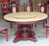 大理石圆餐桌圆桌餐桌餐椅组合实木家具天然大理石欧式带转盘餐桌