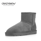 crazyshow新款澳洲羊皮毛一体雪地靴女时尚短靴平底防滑女靴灰色