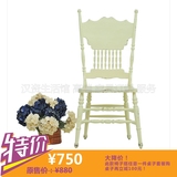 汉资欧式田园风格彩漆做旧实木餐椅 书椅 美式乡村白色餐椅 现货