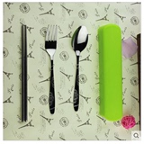 韩国不锈钢便携旅行环保餐具盒 学生叉子勺子筷子创意三件套装